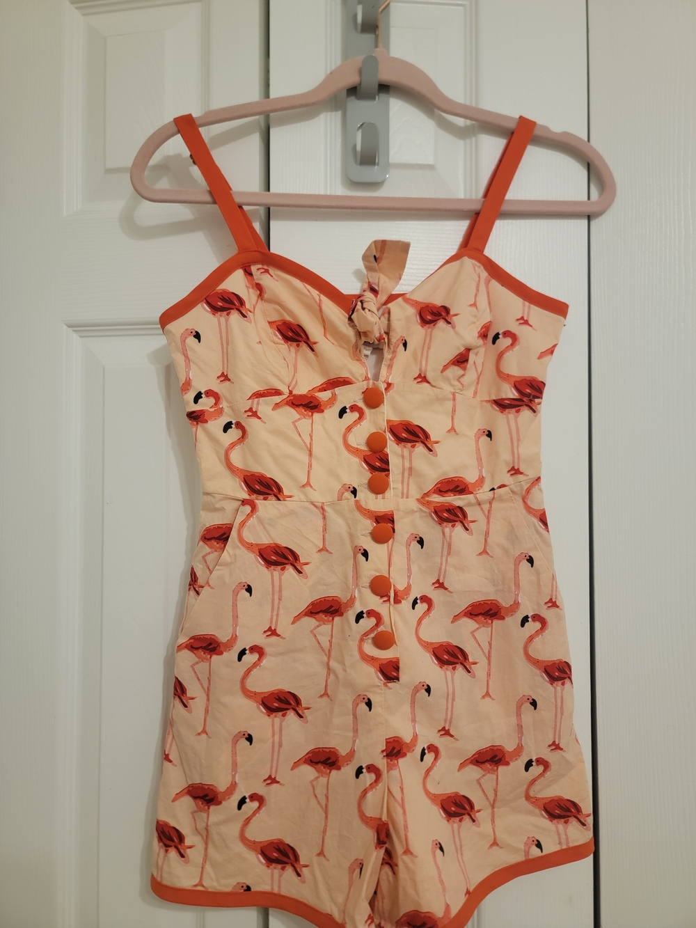 Flamingo Print Romper - Red & Coral
